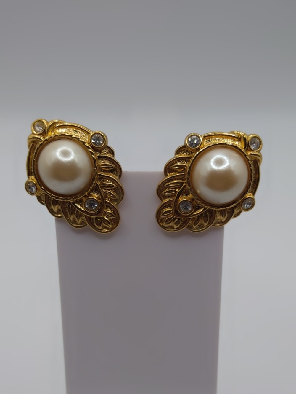 KJL For Avon Renaissance Revival Faux Pearl And Gold Tone Clip Earrings